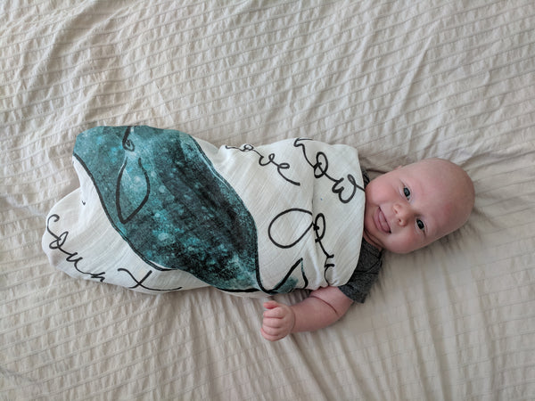 Swaddle Muslin Blanket - WHALE LOVE