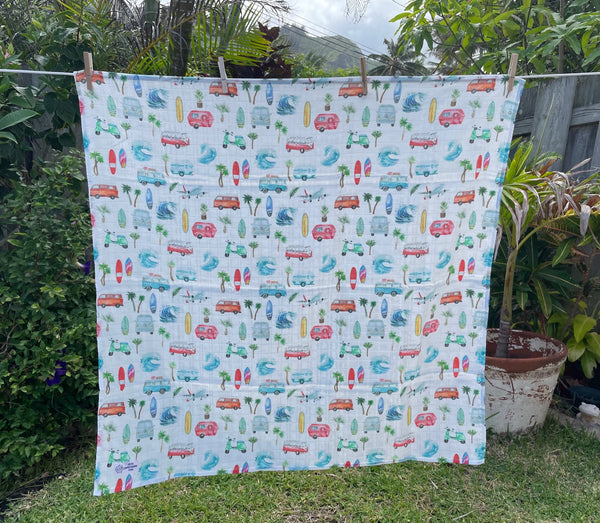 Swaddle Muslin Blanket - VW Bus + Scooter