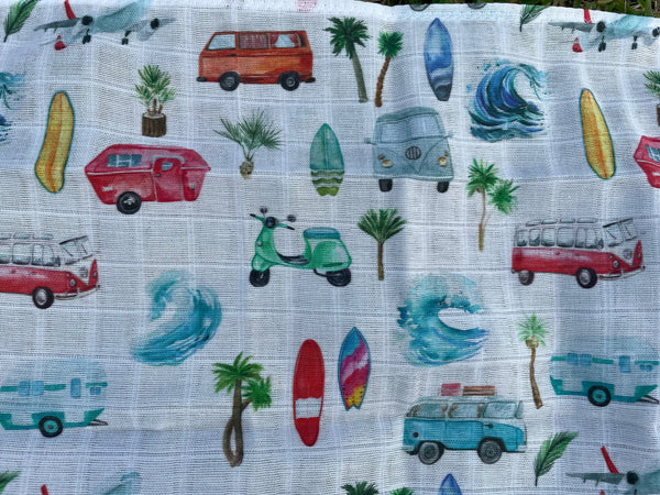 Swaddle Muslin Blanket - VW Bus + Scooter